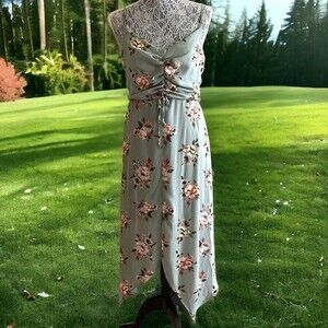 Three Pink Heart Floral Green Dress - Size L